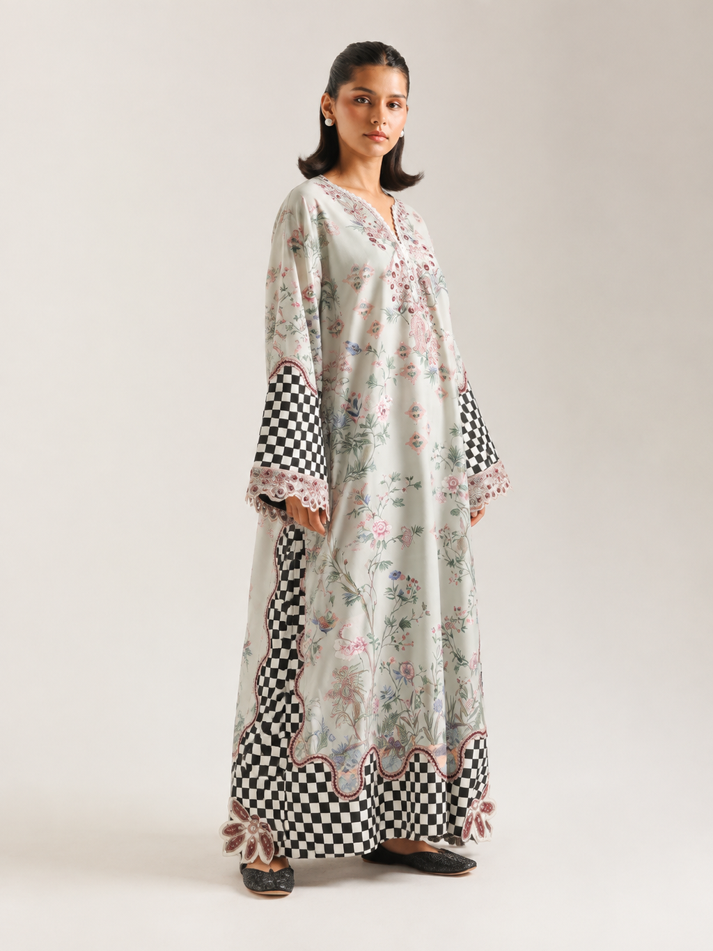 Floral Chess ETHNC Linen Kaftan