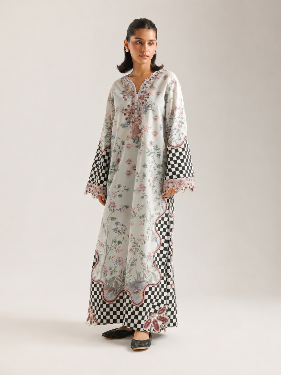 Floral Chess ETHNC Linen Kaftan