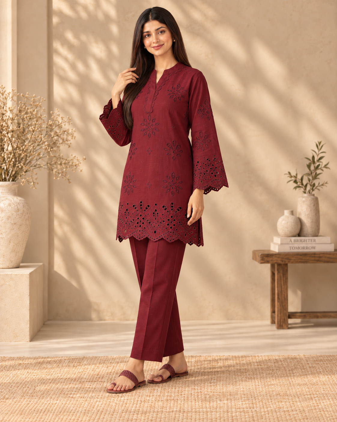 Crimson Bloom Linen Co-ord set