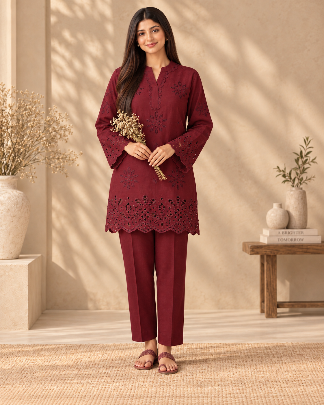 Crimson Bloom Linen Co-ord set