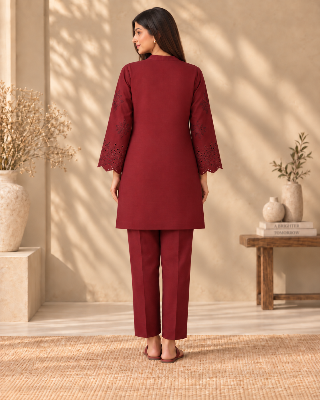 Crimson Bloom Linen Co-ord set