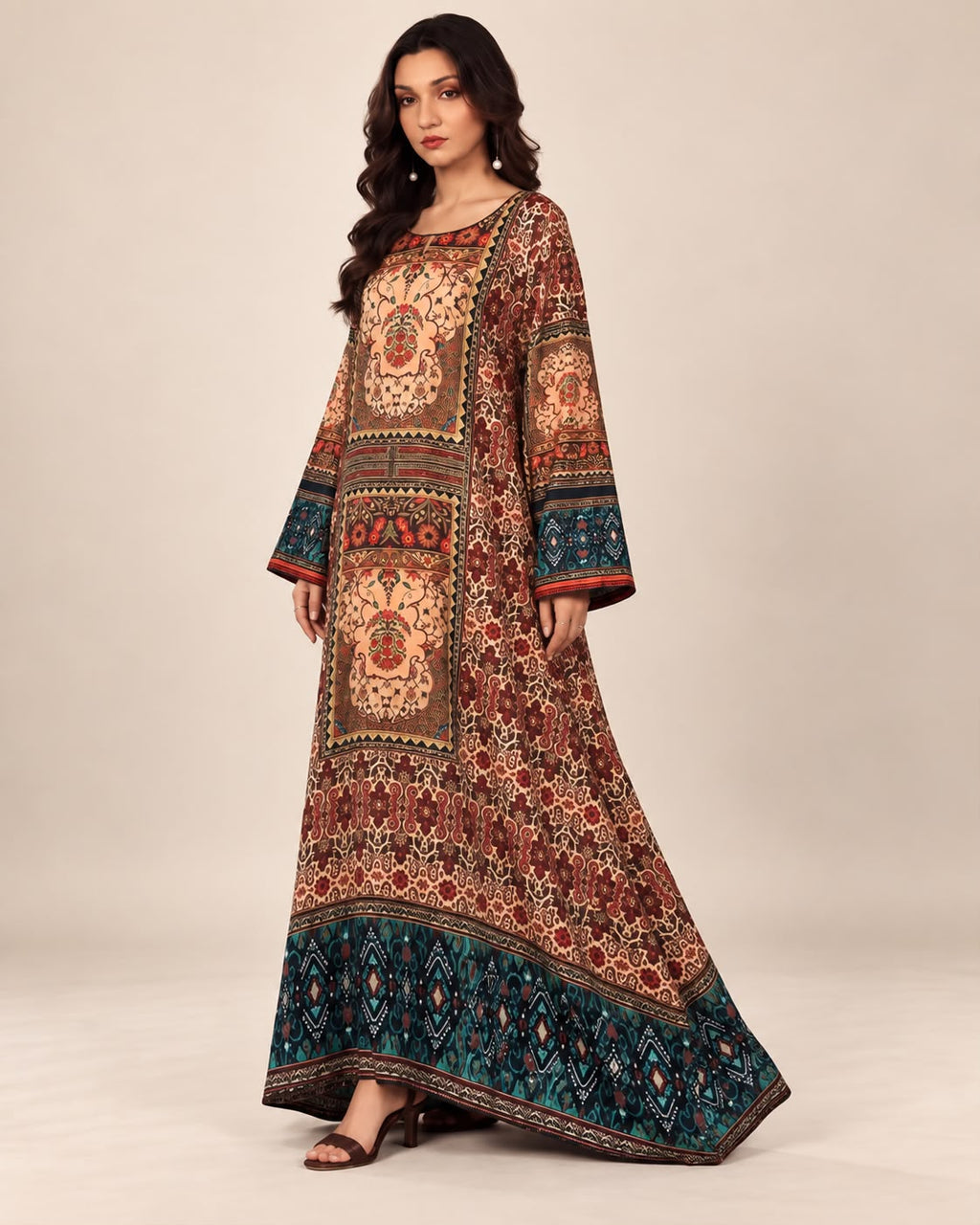 Shop Mumtaz Mahogany Heritage Linen Kaftan