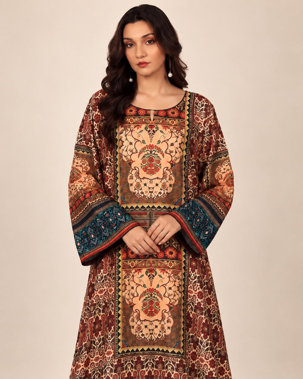 Shop Mumtaz Mahogany Heritage Linen Kaftan