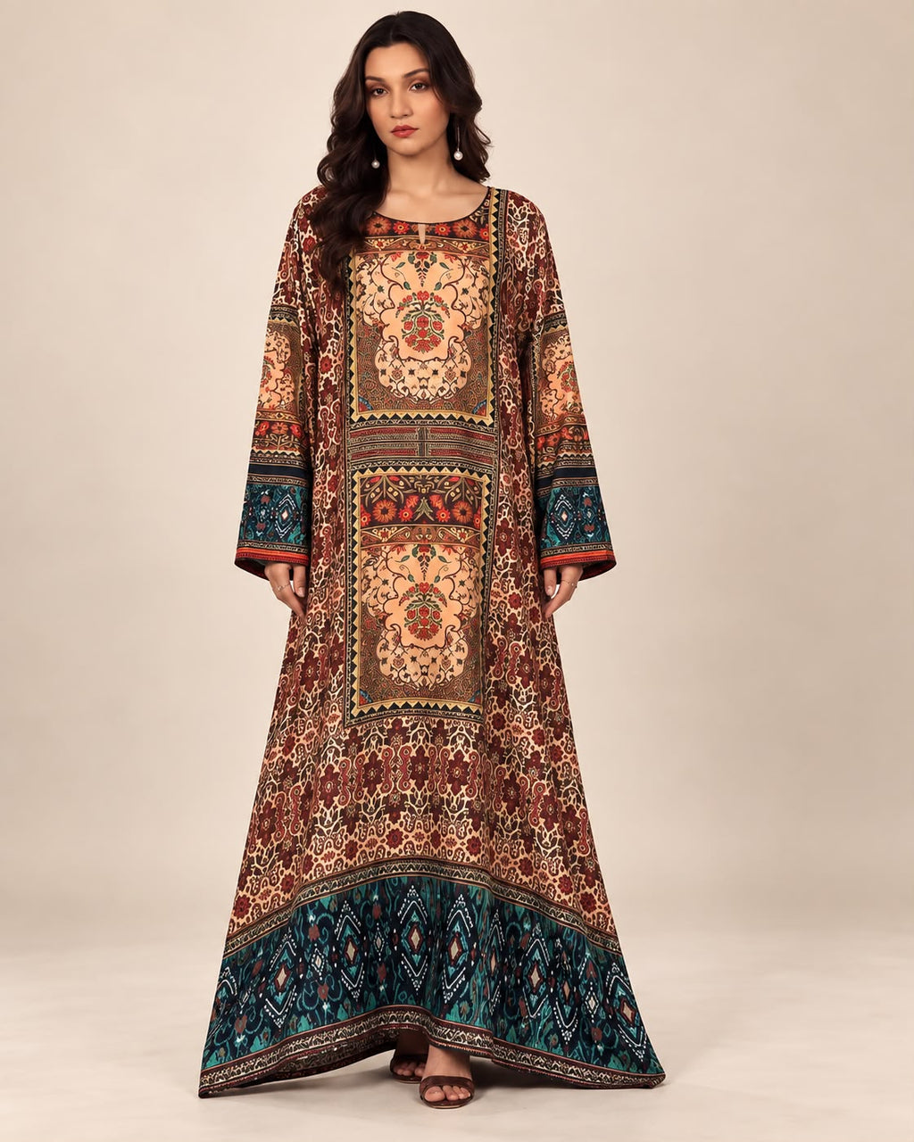 Shop Mumtaz Mahogany Heritage Linen Kaftan