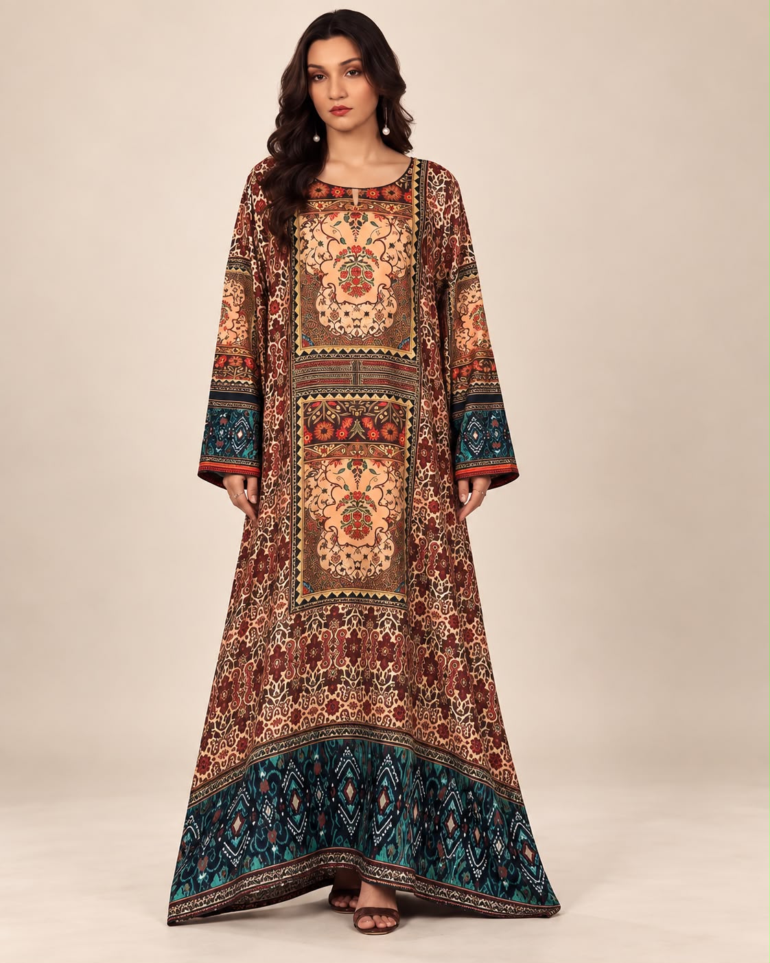 Shop Mumtaz Mahogany Heritage Linen Kaftan
