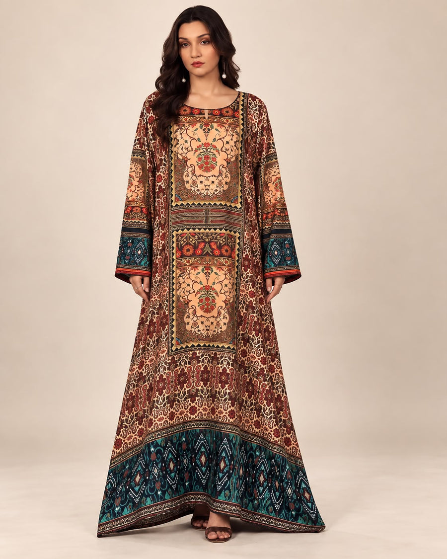 Shop Mumtaz Mahogany Heritage Linen Kaftan